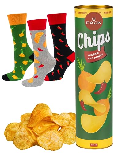 soxo Fast Food Geschenke Für Frauen Damen Socken Herren Lustige Geschenk Für Männer 35-40 Chips 3 Paar von soxo