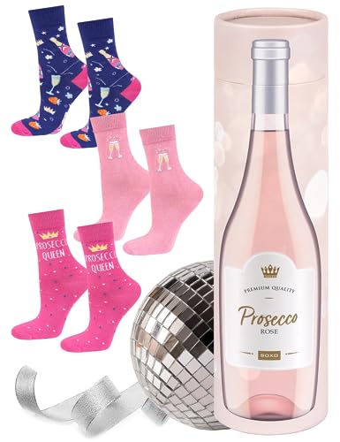 soxo Getränke Socken Damen Geschenke Für Frauen Lustige Geschenk Bunte Damensocken 35-40 Prosecco 3 Paar von soxo