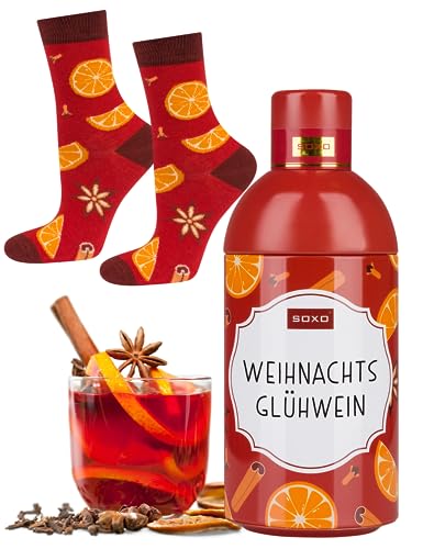 soxo Glühwein Weihnachten Socken + Becher Lustige Herren Geschenke Für Frauen 35-40 Glühwein 1 Paar von soxo