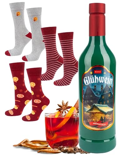 soxo Glühwein Weihnachten Socken + Becher Lustige Herren Geschenke Für Frauen 35-40 Gluhwein 3 Paar von soxo