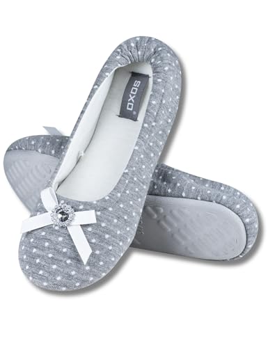 soxo Hausschuhe Ballerinas Damen Sommerschuhe Elegant Ballerina Schuhe Pretty Slipper 37/38 Grau mit Diamant von soxo