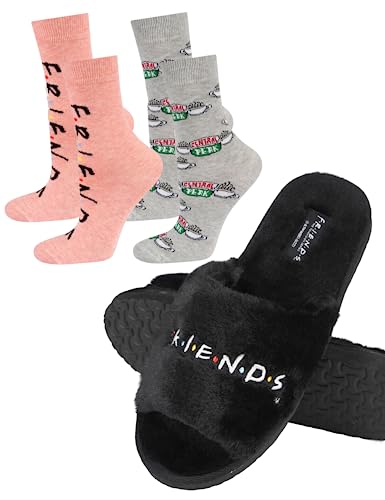 Warner Bros Friends Hausschuhe Damen Geschenke Für Frauen Merchandise Set 37/38 Friends Hausschuhe + Socken 2 Paar 35-40 von soxo