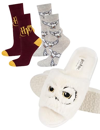 Wizarding World Harry Potter Hausschuhe Damen Friends Geschenke Für Frauen 37/38 Hedwig Hausschuhe + Socken 2 Paar 35-40 von soxo