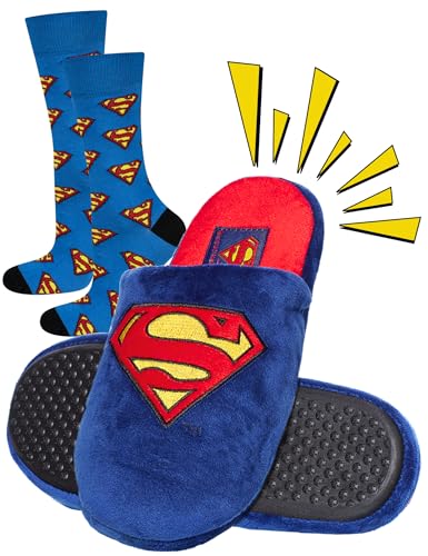 soxo DC Comics The Batman Superman Hausschuhe Herren Cozy Slipper Lustig Pantoletten 41/42 Superman Hausschuhe + Socken 40-45 von soxo