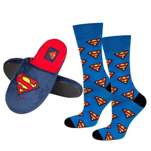 DC Comics Superman Hausschuhe Herren Cozy Slipper Lustig Pantoletten 41/42 Superman Hausschuhe + Socken 40-45 von soxo