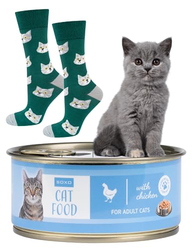 soxo Katzenfutter Socken Herren Lustige Geschenke Für Damen Katze Baumwolle Socks 40-45 Katze 2 von soxo