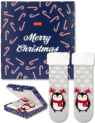 soxo Kuschelsocken Weihnachten Damen Socken Lustige Geschenke Für Frauen Weihnachtssocken 35-40 Pinguin von soxo
