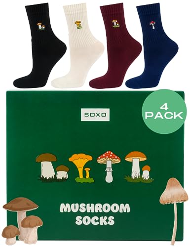 soxo Pilze Socken Herren Lustige Geschenke Für Damen Pilzsammler Baumwolle Socks 35-40 Mushroom 4 Paare von soxo