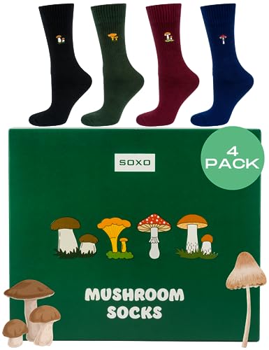soxo Pilze Socken Herren Lustige Geschenke Für Damen Pilzsammler Baumwolle Socks 40-45 Mushroom 4 Paare von soxo