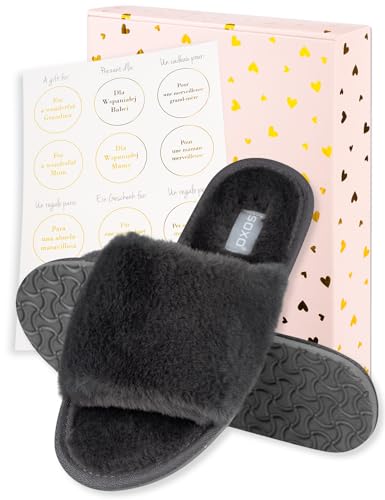 soxo Plüsch Hausschuhe Damen Lustige Geschenke Pantoletten Frauen Slipper Sommer Geschenk 39/40 Graphit von soxo