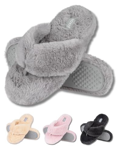 soxo Plüsch Hausschuhe Damen Lustige Geschenke Pantoletten Für Frauen Slipper Flip Flops Geschenk 35/36 Grau von soxo