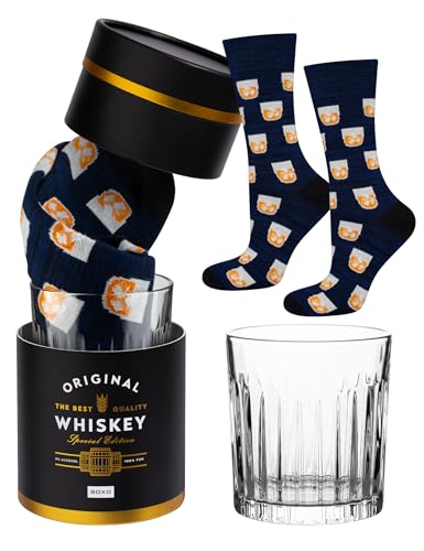 soxo Premium Socken Herren Whiskey Geschenke Männer Lustige Geschenk Socks Men Baumwolle 40-45 Whisky Socken + Glas von soxo