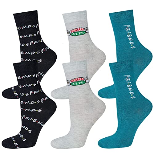 Warner Bros Friends Merchandise Lustige Socken Damen Bunte Damensocken Socks Women 35-40 Blau 3 Paar von soxo