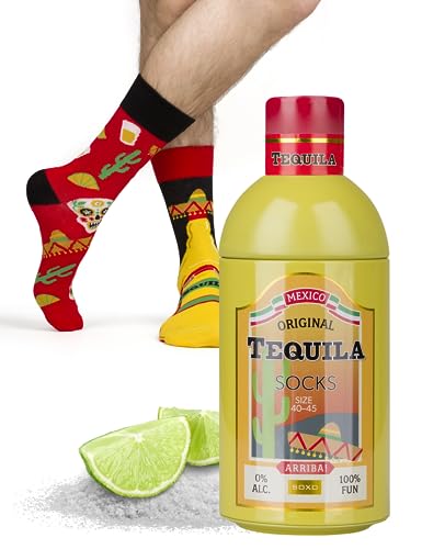 soxo Premium Socken Herren Whiskey Geschenke Männer Lustige Geschenk Socks Men Baumwolle 40-45 Tequila 1 Paar von soxo