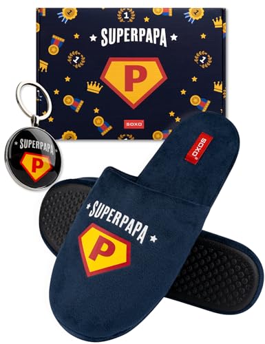 soxo Super Papa Hausschuhe Herren Lustige Geschenke Für Männer Cozy Pantoffeln Gift 41/42 Hausschuhe + Schlüsselanhänger soxo Super Papa Hausschuhe Herren Lustige Geschenke Für Männer Cozy Pantoffeln Gift 41/42 Hausschuhe + Schlüsselanhänger von soxo