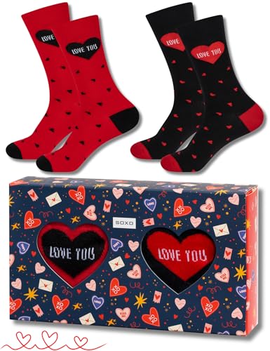 soxo Valentinstag Herren Socken Lustinge Geschenke Für Männer Baumwolle Geschenk Socke 40-45 Herzen 2 Paar von soxo