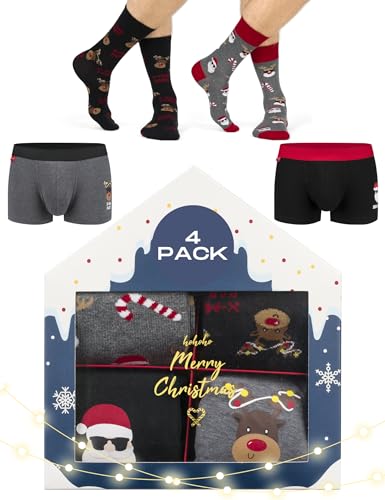 soxo Weihnachten Set Männer Geschenke Herren Unterhosen 4 Produkte Boxershorts M + Socken 40-45 von soxo