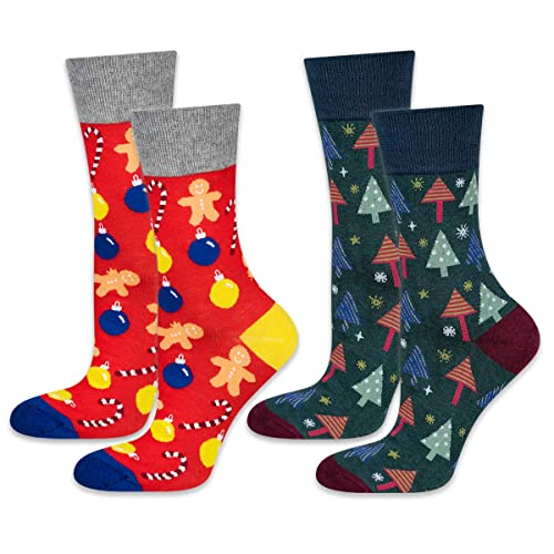 soxo Weihnachten Socken Herren Lustige Geschenke Für Männer Weihnachtssocken 40-45 Weihnachtsbäume 2 Paar von soxo