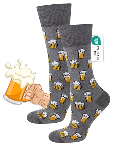 soxo Lustige Socken Herren Bier Geschenke Für Männer Bunte Herrensocken Lustig Socks Men 40-45 Grau von soxo