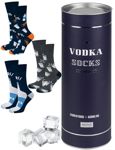 soxo Premium Socken Herren Whiskey Geschenke Männer Lustige Geschenk Socks Men Baumwolle 40-45 Vodka 3 Paar von soxo