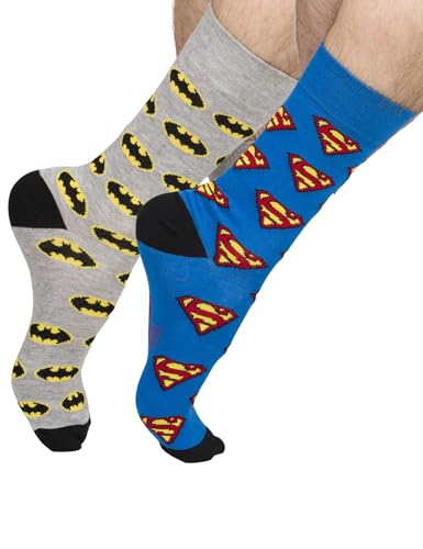 DC Comics The Batman Superman Lustige Socken Herren Baumwolle Herrensocken 40-45 Batman Superman Logo 2 Paar von soxo