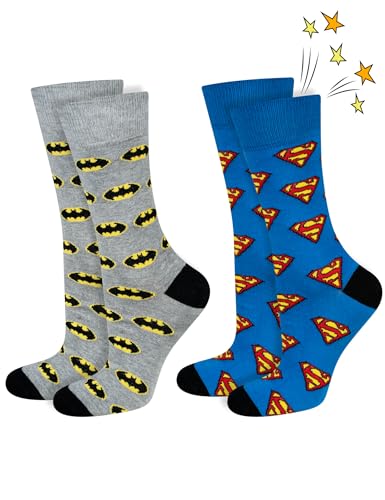 DC Comics The Batman Superman Lustige Socken Herren Baumwolle Herrensocken 40-45 Batman Superman Logo 2 Paar von soxo