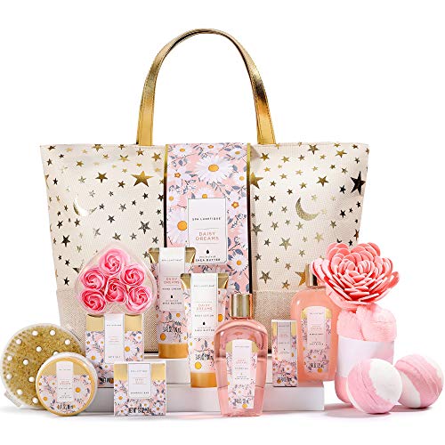 Bad Geschenkset, SPA LUXETIQUE Beauty Set für Frauen 15-teiliges Geburtstagsgeschenk, Gänseblümchen Duft Spa Set, Geburtstagsgeschenk mit Duschgel, Geräumige Handtasche, Wellness Set für Frauen von spa luxetique