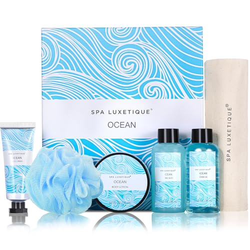 Bade Geschenke für Frauen, SPA LUXETIQUE Pflegeset Ozeanduft 6 tlg. Set in Reisegröße - Duschgel, Bodylotion, Schaumbad, Handcreme, Leinentasche mit Kordelzug, Bad Reise Set Weihnachtsgeschenke Bade Geschenke für Frauen, SPA LUXETIQUE Pflegeset Ozeanduft 6 tlg. Set in Reisegröße - Duschgel, Bodylotion, Schaumbad, Handcreme, Leinentasche mit Kordelzug, Bad Reise Set Weihnachtsgeschenke von spa luxetique