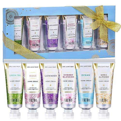 Mini Handcreme Geschenkset, SPA LUXETIQUE 6 tlg. Shea Butter Handcreme Feuchtigkeitsspendende Handcreme Set Mit Vitamin E, Handcreme für Trockene Hände, Weihnachtsgeschenke, Neujahr geschenk von spa luxetique