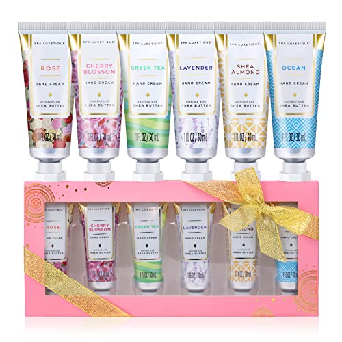Mini Handcreme Set, Spa Luxetique Shea Butter Handcreme 6er Pack Feuchtigkeitsspendende Handcreme Set Mit Aloe Vera Und Vitamin E Für sehr Trockene Hände, Handcreme Geschenkset Muttertagsgeschenk von spa luxetique