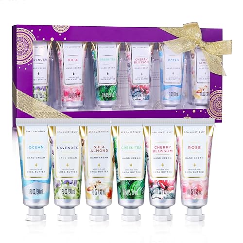 Spa Luxetique Mini Handcreme Set - Shea Butter Handcreme 6tlg Feuchtigkeitsspendende Handcreme Mit Aloe Vera Und Vitamin E, Handcreme für sehr Trockene Hände, Weihnachtsgeschenke, Muttertagsgeschenk von spa luxetique