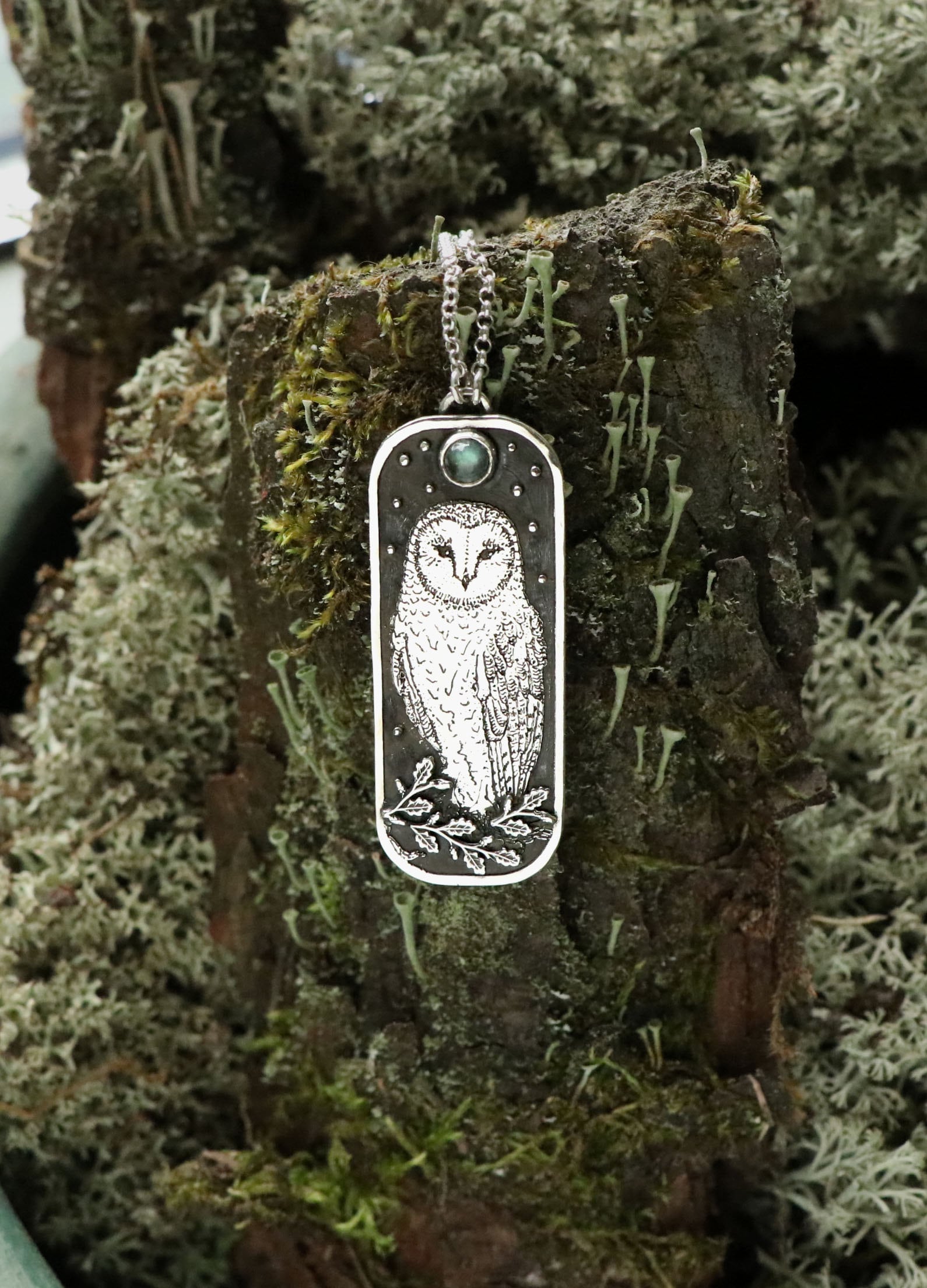 Eule Halskette - Schleiereule Anhänger Silber Sterling Weisheit Labradorit Mond Eule Halskette - Schleiereule Anhänger Silber Sterling Weisheit Labradorit Mond von spaceweaver