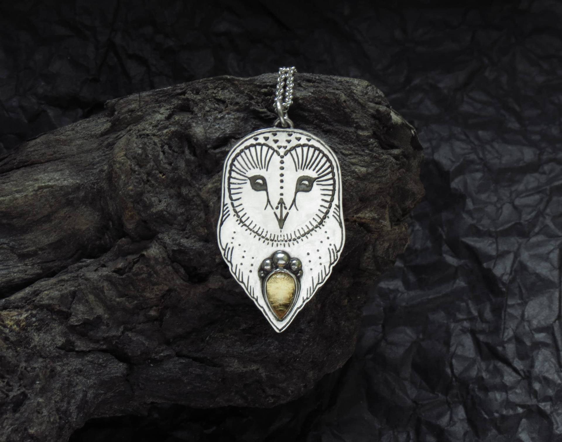 Eule Halskette - Schleiereule Anhänger Silber Sterling Wisdom Citine Laterne Eule Halskette - Schleiereule Anhänger Silber Sterling Wisdom Citine Laterne von spaceweaver