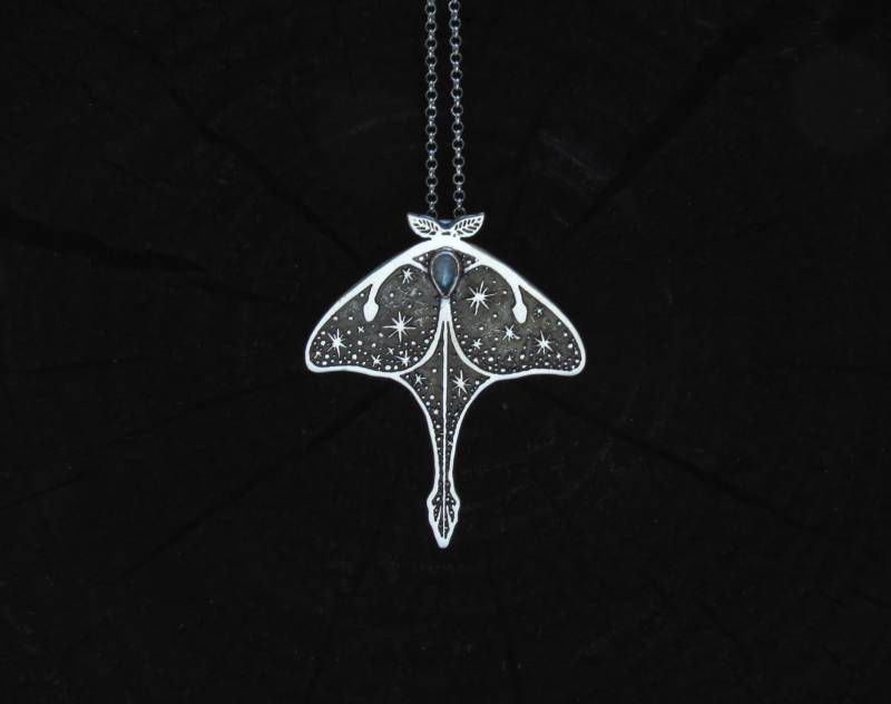 Luna Motte Halskette - Sterling Silber Schmetterling Sternenhimmel Anhänger Nacht Stern von spaceweaver