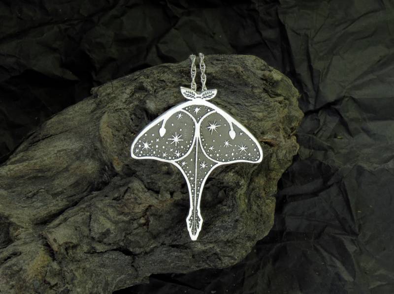 Luna Motte Halskette - Sterling Silber Schmetterling Sternenhimmel Anhänger Nacht Stern von spaceweaver