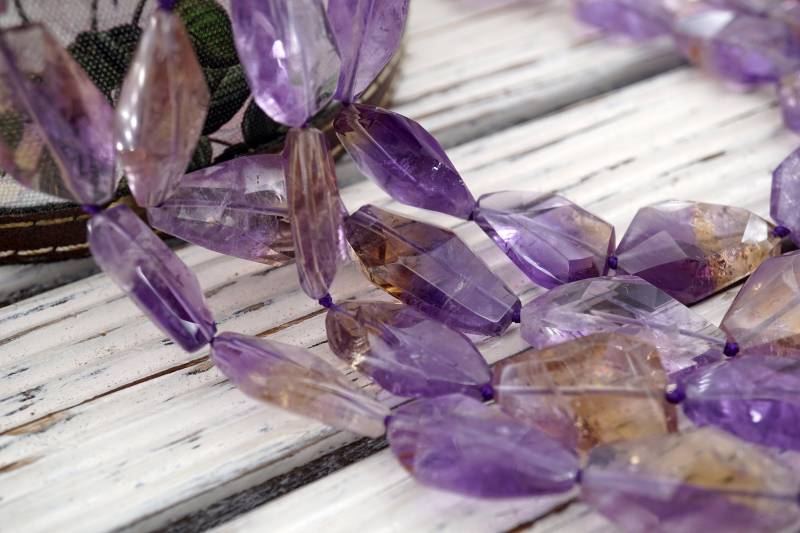 Facettierte Ametrinquarz Perlen, Brasilien, 16 cm Strang von sparklelittle