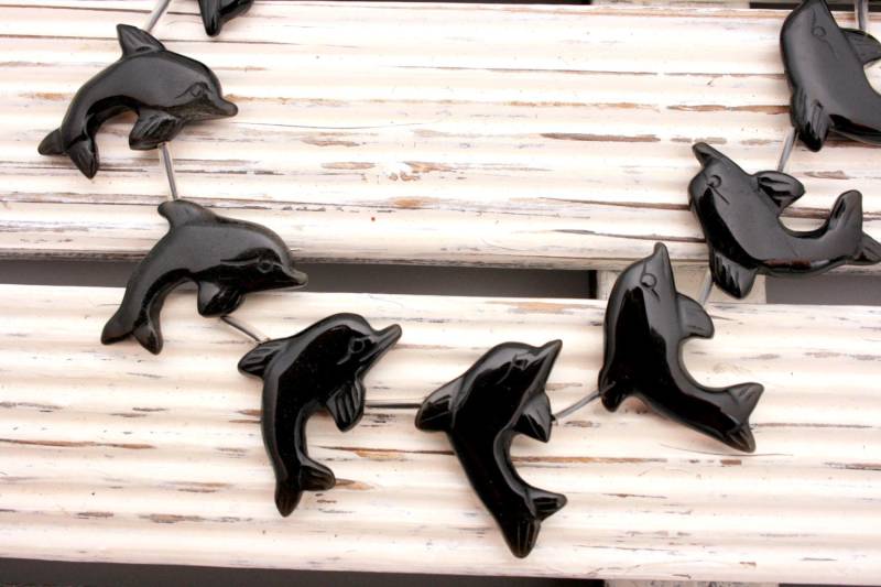 Schwarzer Onyx Delfin Handgemachte Perlen 31-36.5 Mm | Etb01177 Vintage Schmuck/Edelsteinkette von sparklelittle