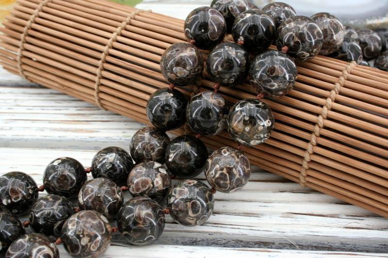 Turritella Achat Runde Perlen 17-20 Mm, Versteinerte Edelstein Strang von sparklelittle