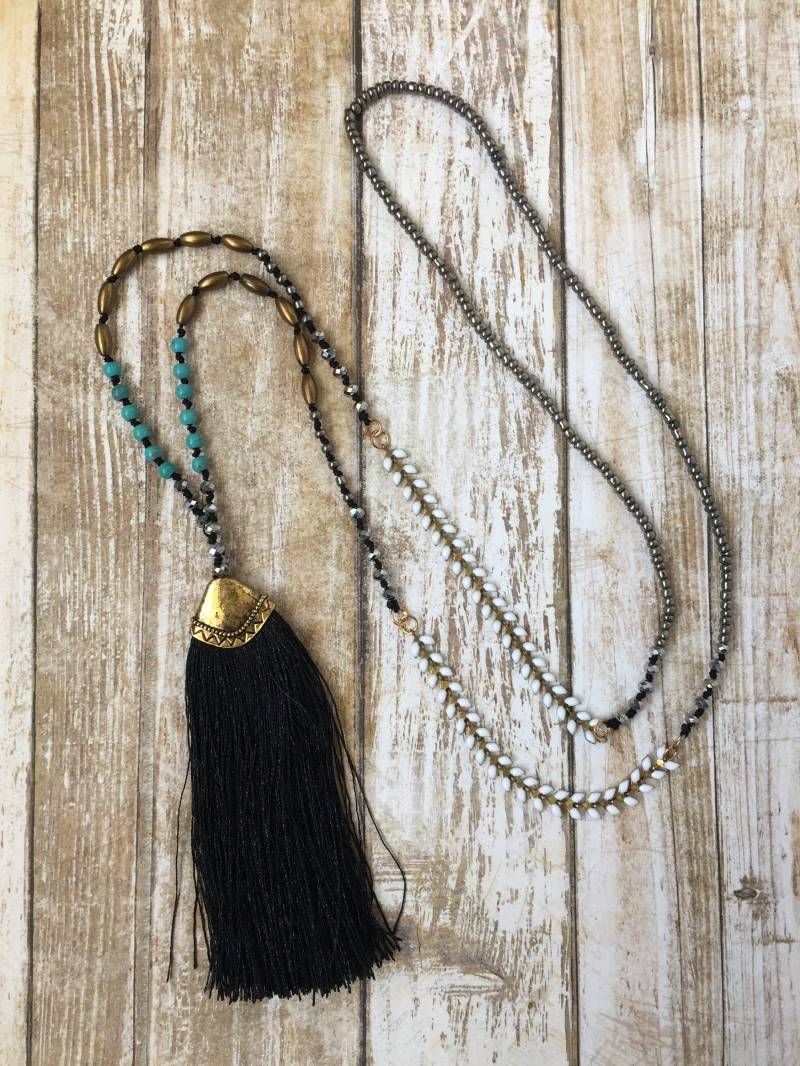 Lange Boho-stil Halskette Mit Quaste von sparklinggirl