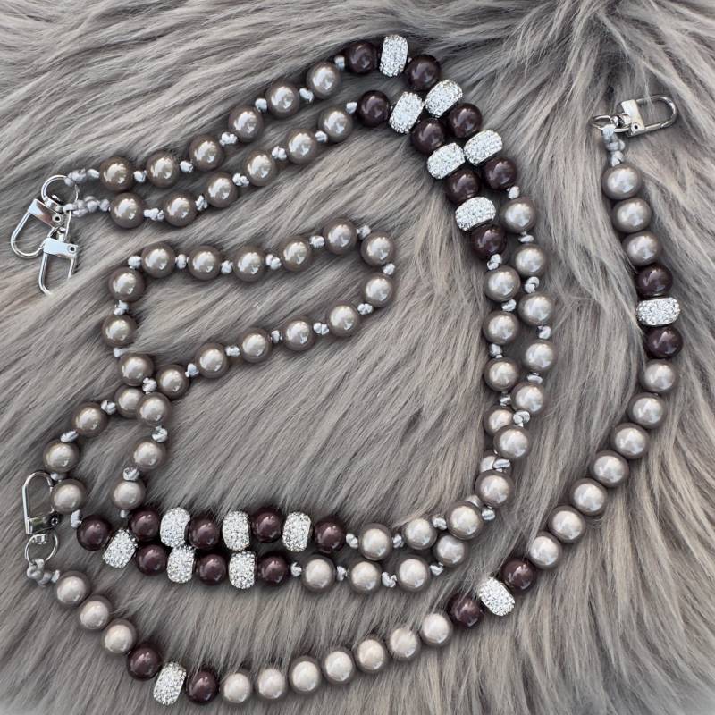 Wunderschöne Handykette + Passende Taschenkette Mit Magic Pearls & Süßen Detailperlen Glitzer in Anthrazit/Grau von sparklingheavenbylu