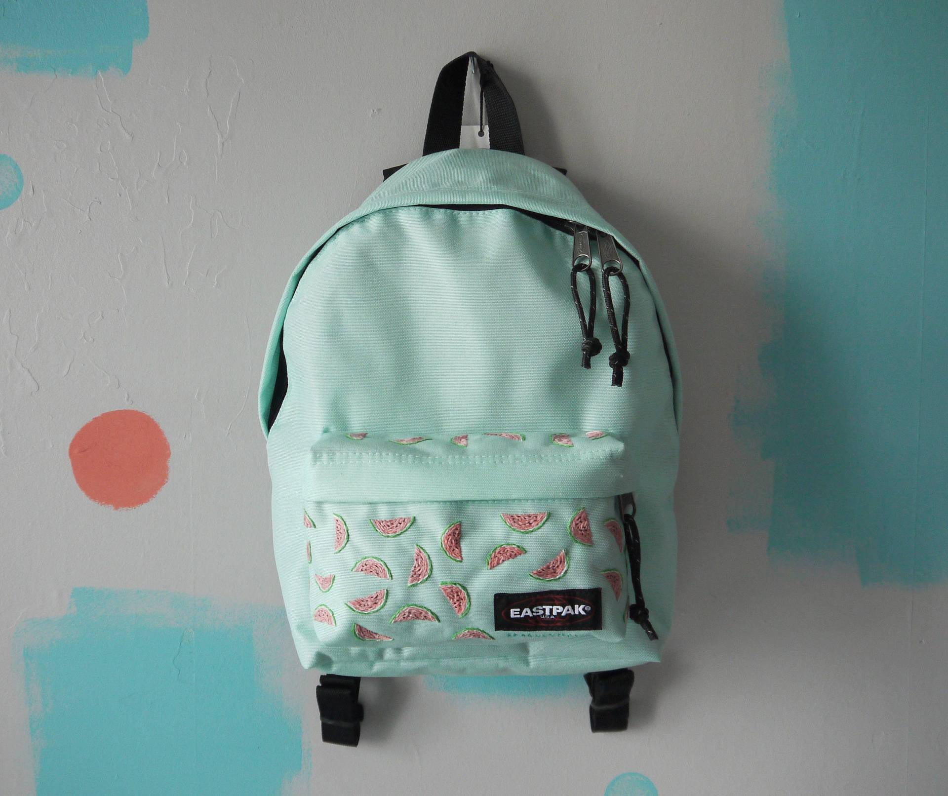 Wassermelone Bestickt Mint Eastpak Orbit/Handstickerei Rucksack Maßgeschneiderte Tasche von sparklymouse