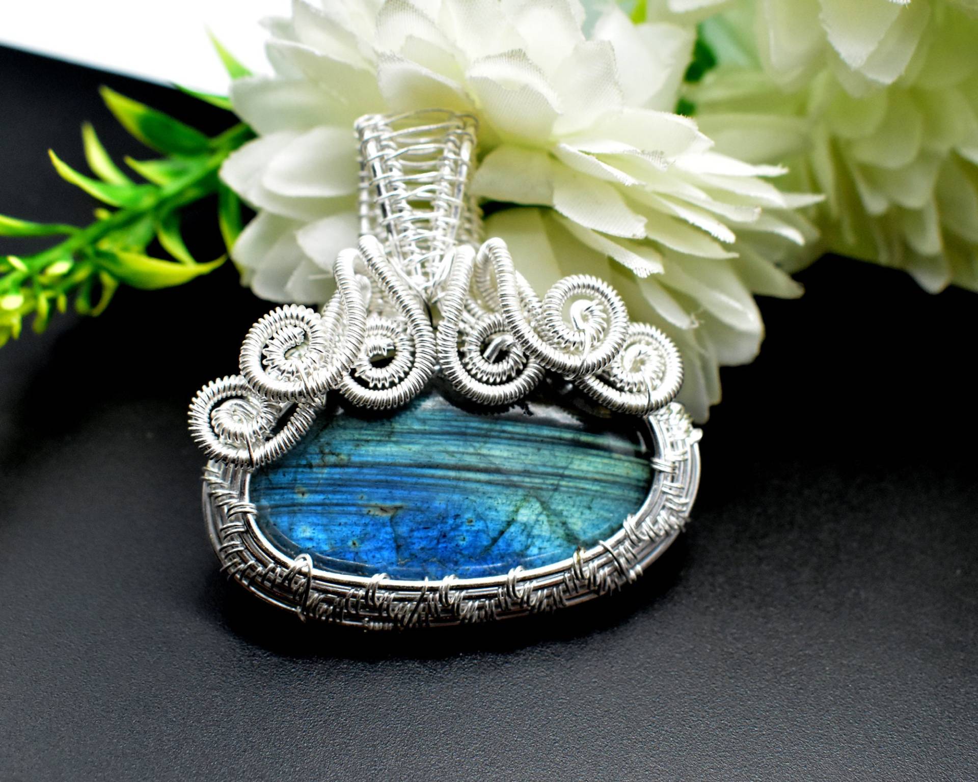 Labradorit Anhänger/Silber Gs, Wire Wrapped Halskette Edelstein Geschenk Für Sie Boho Blauer von sparrowwrappedgems