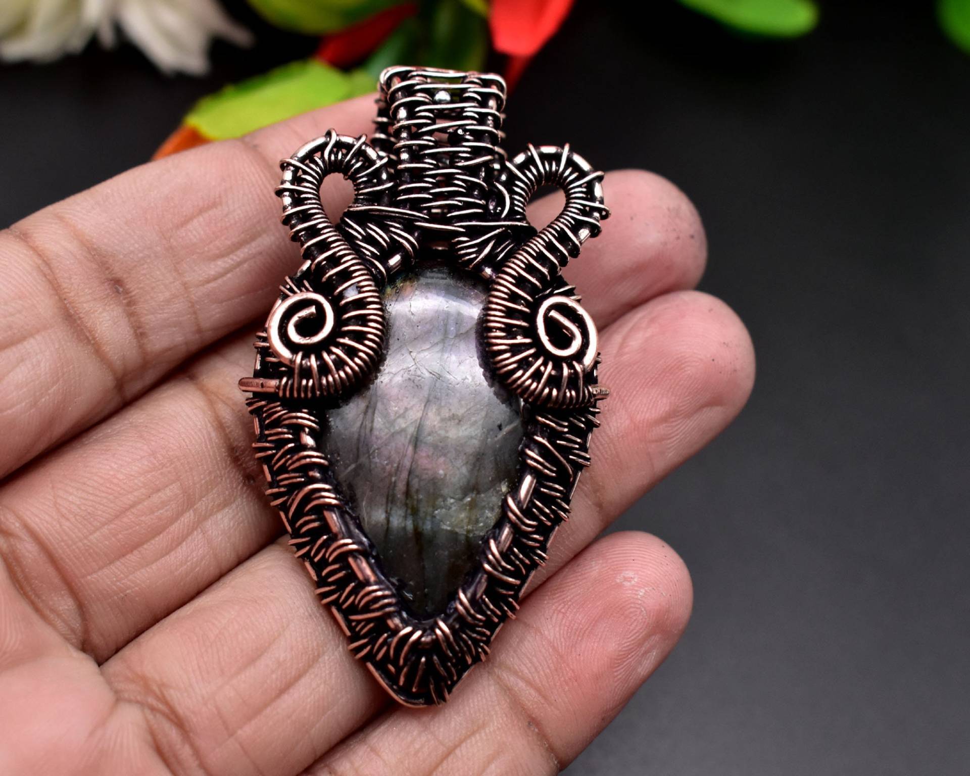 Labradorit Blau Enormer Edelstein ~ Citrin Anhänger Halskette Versandbereit~ Kostenloser Versand in Den Usa Wire Wrap von sparrowwrappedgems