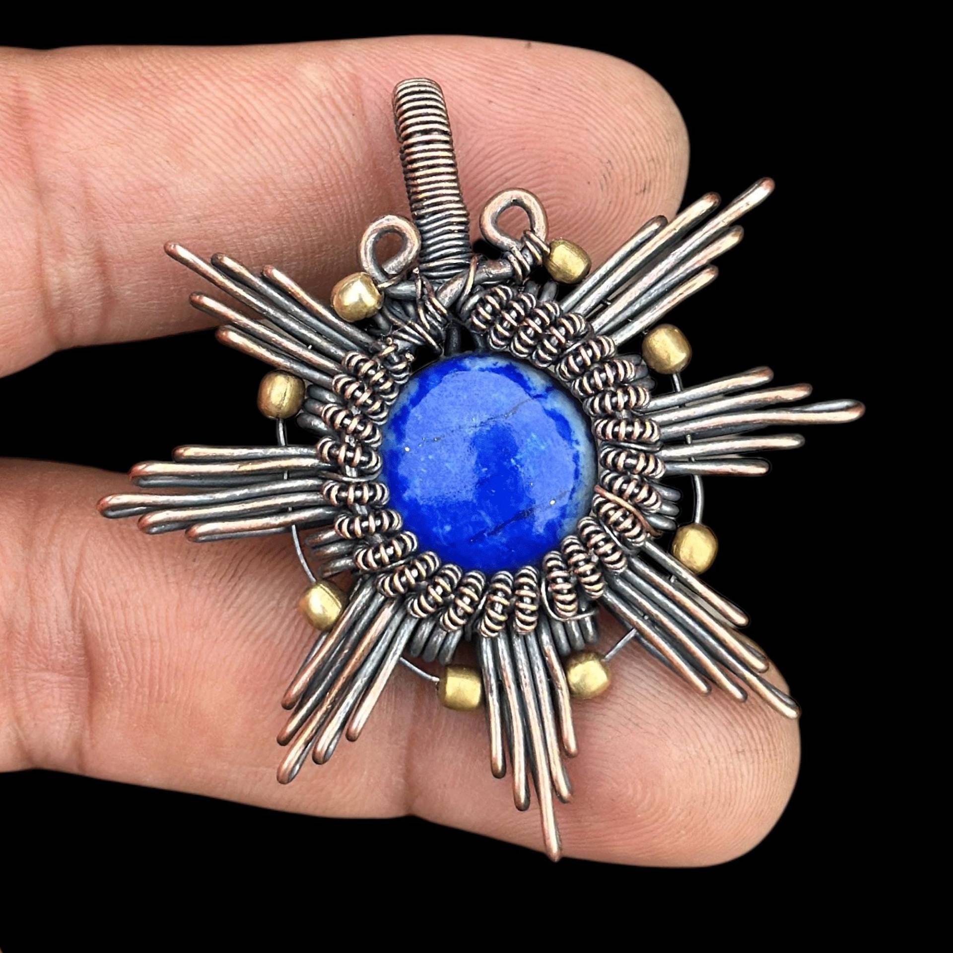Lapislazuli Handgemachter Schmuck Kupferdraht Gewickelt Regenbogen Labradorit Edelstein Anhänger Halskette, Für Alle Geschenke Lapislazuli Handgemachter Schmuck Kupferdraht Gewickelt Regenbogen Labradorit Edelstein Anhänger Halskette, Für Alle Geschenke von sparrowwrappedgems
