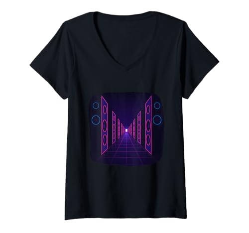 Damen Lautsprecher Tunnel Synthwave Sound T-Shirt mit V-Ausschnitt von speaker tunnel synthwave retro sound minimal synth
