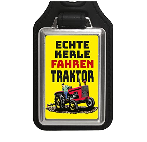 Echte Kerle fahren Traktor Schlüsselanhänger mit Kunstleder-Anhänger in Gelb als Geschenk für echte Landwirte und Bauern die ihren Job lieben und das Dorfleben leben wie kein von speecheese
