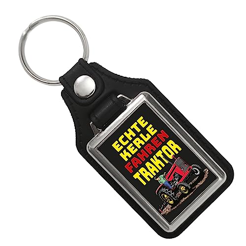 Echte Kerle fahren Traktor Schlüsselanhänger mit Kunstleder-Anhänger in Schwarz als Geschenk für echte Landwirte und Bauern die ihren Job lieben und das Dorfleben leben wie kein von speecheese