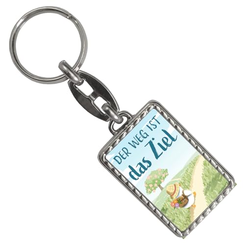 Ente auf Reisen Schlüsselanhänger mit Bordüre mit Spruch Der Weg ist das Ziel Gans Motiv Ideal für Wandern Naturfreunde Traum Begleiter Reise Freude Perfekt für Urlaub von speecheese