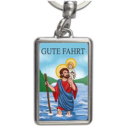 Gute Fahrt Schlüsselanhänger mit dem Heiligen Christophorus als Glücksbringer für den Schüsselbund oder Autoschlüssel damit man keinen Unfall baut und auf der Straße sicher ist von speecheese