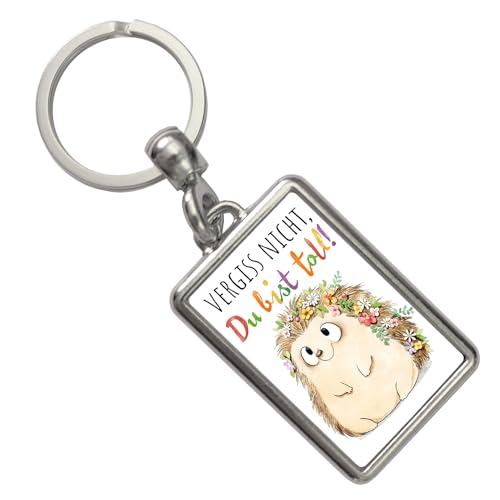 Igel Schlüsselanhänger mit Spruch Vergiss nicht du bist toll Bunter Glücksbringer fröhlich mit Blumen Freund zum Mitnehmen Wertschätzung von speecheese